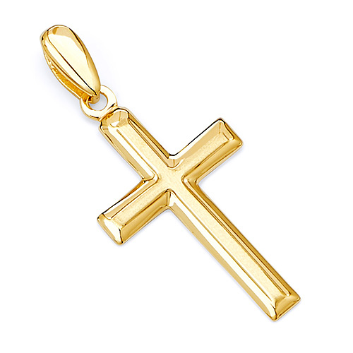 Small Beveled-Edge Cross Pendant in 14K Yellow Gold Slide 0