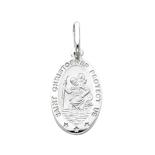 Small Oval 14K White Gold St Christopher Pendant Slide 0