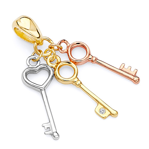 Keys to My Heart Pendant with CZ Accent in 14K Tricolor Gold - Small Slide 0
