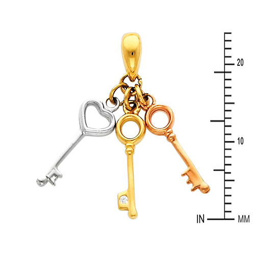 Keys to My Heart Pendant with CZ Accent in 14K Tricolor Gold - Small Slide 1
