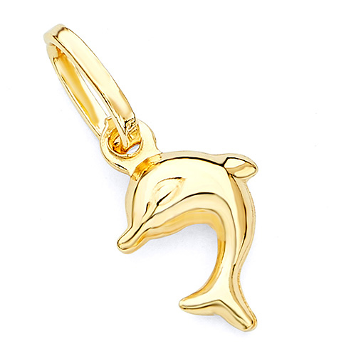 Flipping Dolphin Charm Pendant in 14K Yellow Gold - Mini Slide 0