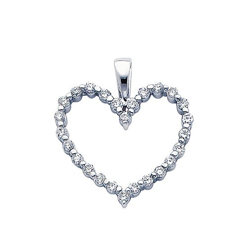 Classic 14K White Gold CZ Open Heart Pendant Slide 0