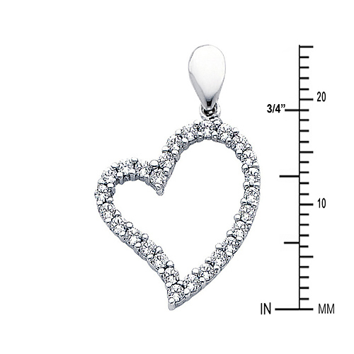 Curved 14K White Gold CZ Heart Pendant Slide 1