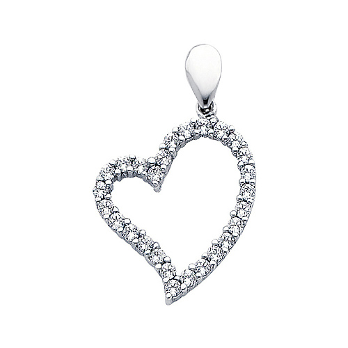 Curved 14K White Gold CZ Heart Pendant Slide 0