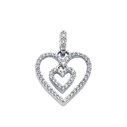 14K White Gold CZ Love Heart Pendant Slide 0
