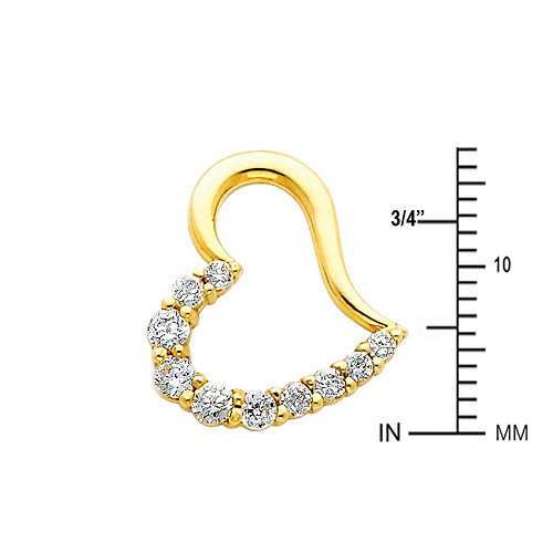 Modern 14K Yellow Gold CZ Heart Pendant Slide 1