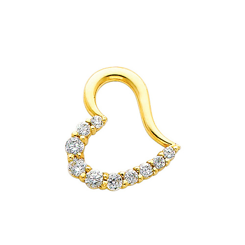 Modern 14K Yellow Gold CZ Heart Pendant Slide 0