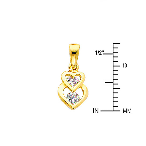 14K Yellow Gold Interlocking CZ Two Hearts Pendant Slide 1