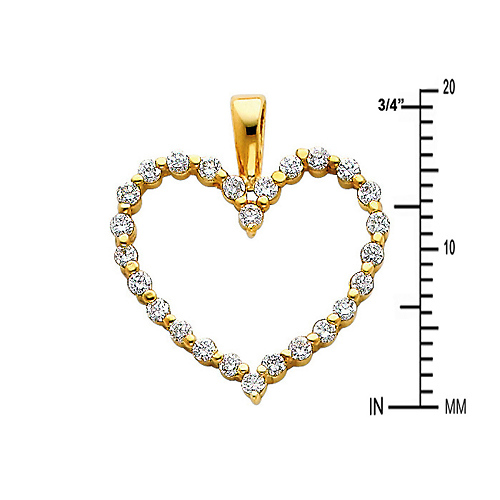 14K Yellow Gold CZ Open Heart Pendant Slide 1