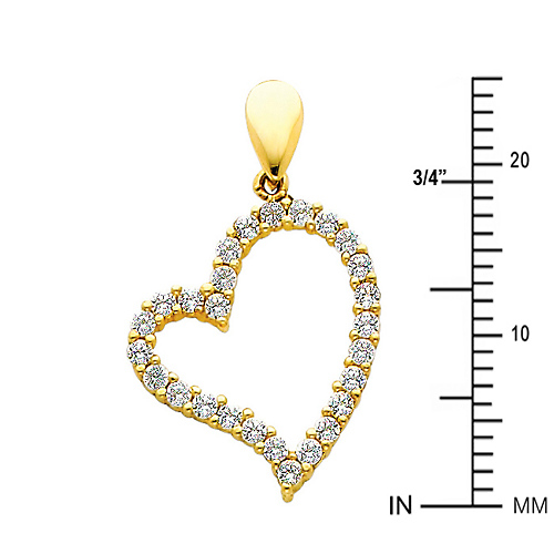 Modern 14K Yellow Gold CZ Heart Pendant Slide 1