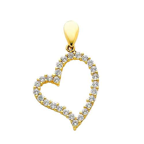 Modern 14K Yellow Gold CZ Heart Pendant Slide 0