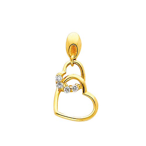 Interlocking 14K Yellow Gold CZ Hearts Pendant Slide 0