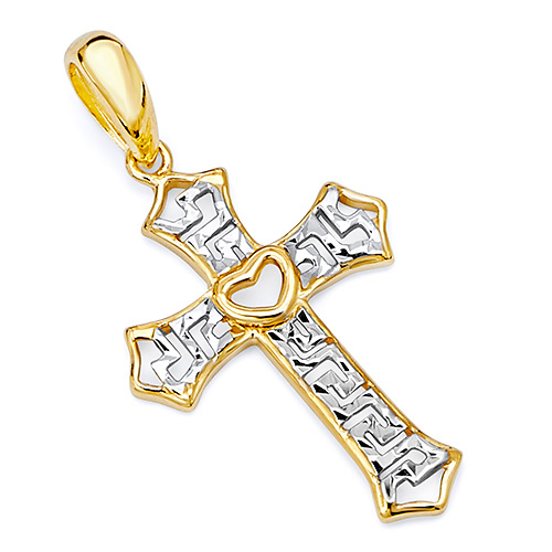 Small Heart Passion Cross Two Tone Pendant in 14K Two Tone Slide 0