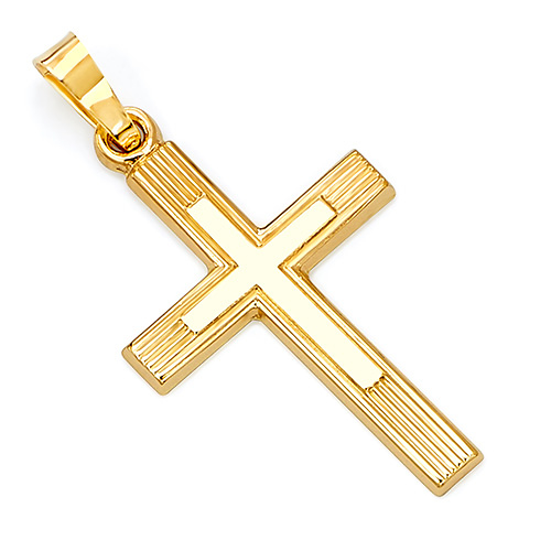 Small Brushed & Polished Cross Pendant in 14K Yellow Gold Slide 0