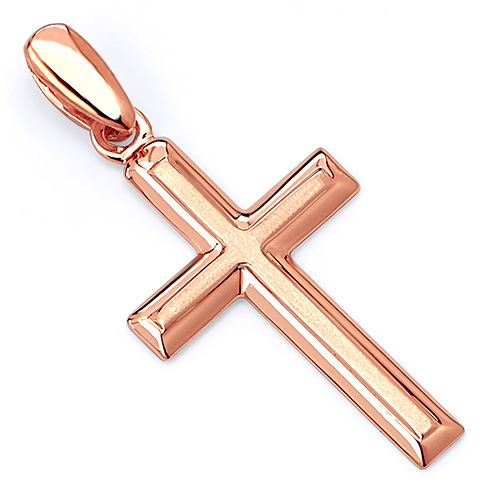 Small Latin Beveled Edge Cross Pendant in 14K Rose Gold Slide 0