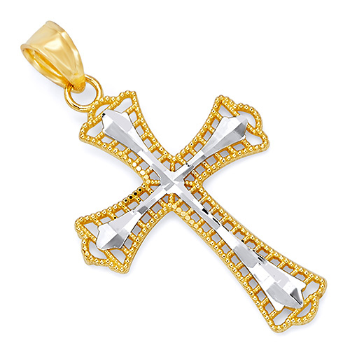 Small Fancy Patonce Cross Pendant in 14K TwoTone Gold Slide 0
