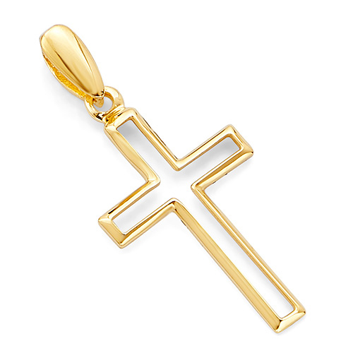 Small Latin Open Cross Pendant in 14K Yellow Gold Slide 0
