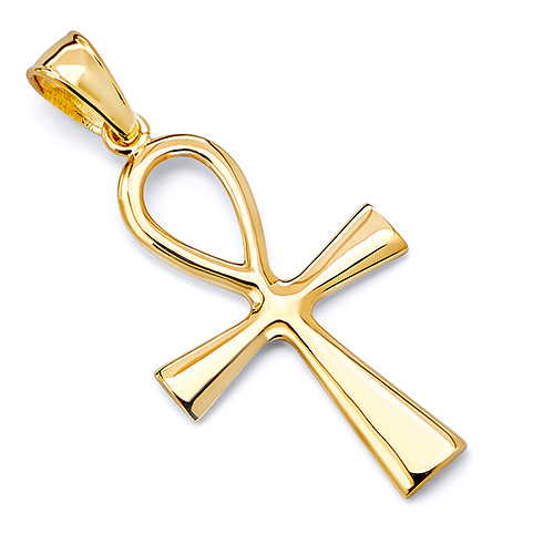 Small Ankh Cross Pendant in 14K Yellow Gold Slide 0