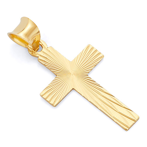 Small Diamond-Cut Stamp Latin Cross Pendant in 14K Yellow Gold Slide 0