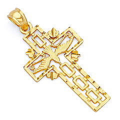 Small Holy Spirit Dove Cross Pendant in 14K Yellow Gold