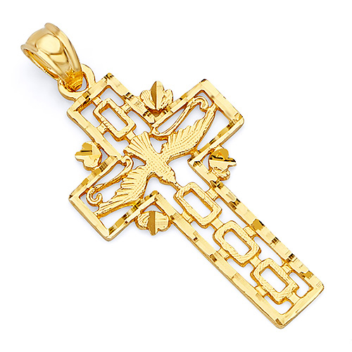 Small Holy Spirit Dove Cross Pendant in 14K Yellow Gold Slide 0