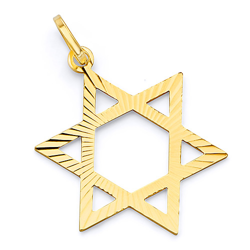 Etched Star of David Pendant in 14K Yellow Gold - Small Slide 0