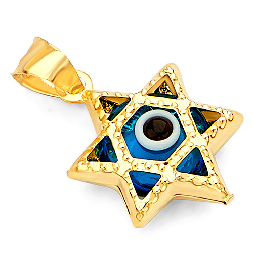 Star of David Evil Eye Pendant Charm - 14K Yellow Gold Slide 0