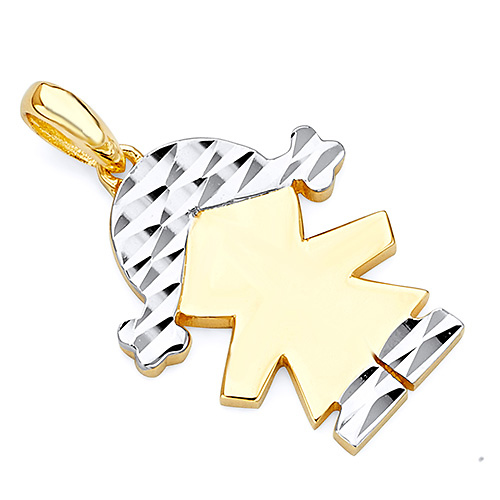 Faceted Pigtails Little Girl Charm Pendant in 14K TwoTone Gold - Petite Slide 0