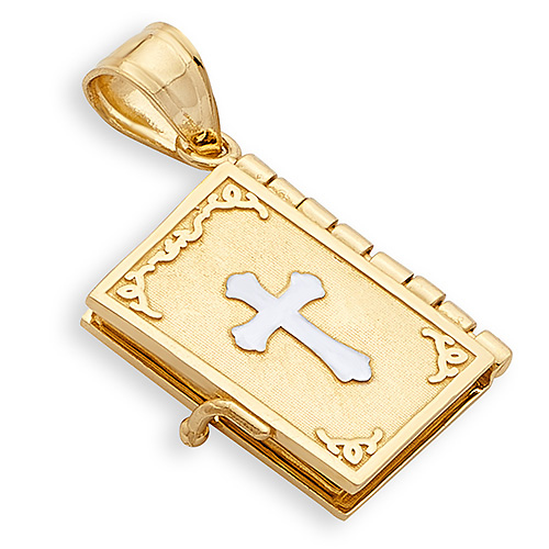 Santa Biblia Spanish Bible Book Pendant in 14K Yellow Gold Slide 1