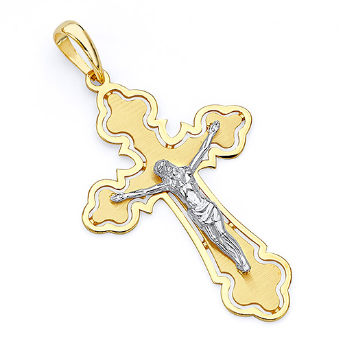 Detailed 14K Two-Tone Gold Crucifix Pendant Slide 0