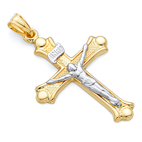 Budded 14K Two-Tone Gold Crucifix Pendant Slide 0