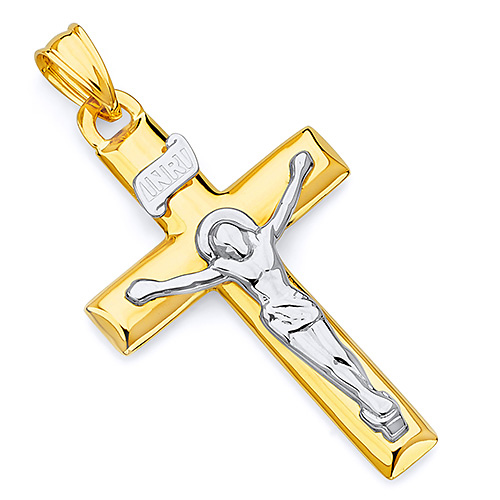 Graceful 14K Two-Tone Gold Crucifix Pendant Slide 0