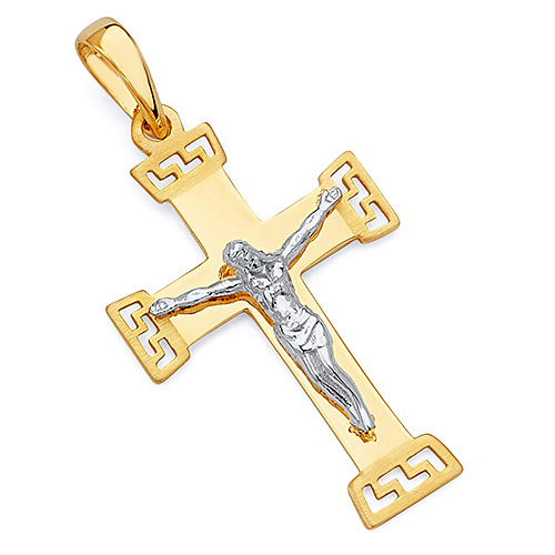 Modern 14K Two-Tone Gold Crucifix Pendant Slide 0