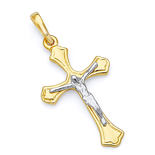 Polished 14K Two-Tone Gold Crucifix Pendant Slide 0