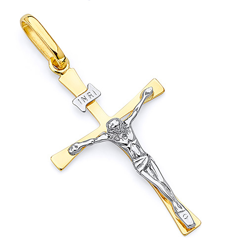 Faithful 14K Two-Tone Gold Crucifix Pendant Slide 0