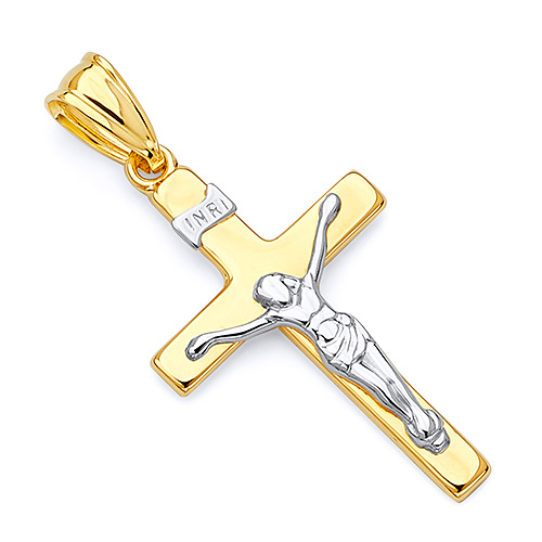 Graceful 14K Two-Tone Gold Crucifix Pendant Slide 0