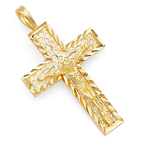 Graceful 14K Yellow Gold Crucifix Pendant Slide 0