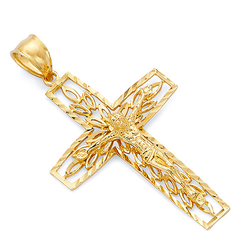 Filigree 14K Yellow Gold Crucifix Pendant Slide 0