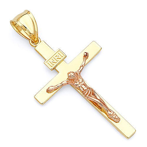 Classic 14K Two-Tone Gold Crucifix Pendant Slide 0