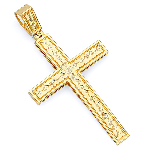 Large 14K Yellow Gold Diamond-Cut Weave Cross Pendant Slide 0