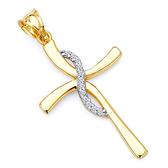 Contemporary 14K Two-Tone Gold Cross Religious Pendant