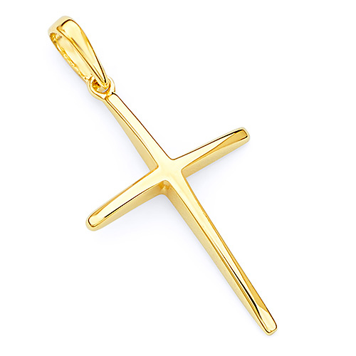 Tapered 14K Yellow Gold Cross Religious Pendant Slide 0