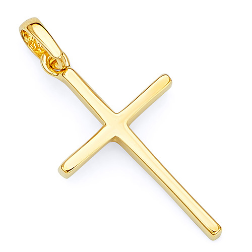 Small Squared Cross Pendant in 14K Yellow Gold - Classic Slide 0