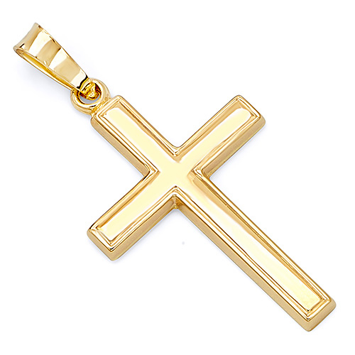 14K Yellow Gold Polished Concave Cross Pendant - Small Slide 0