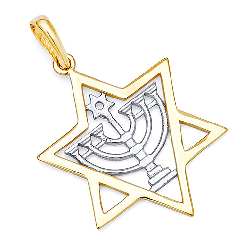 Menorah in Star of David Pendant - 14K Two-Tone Gold Slide 0