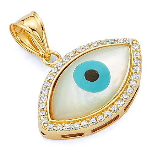 14K Yellow Gold CZ Evil Eye Pendant Slide 0