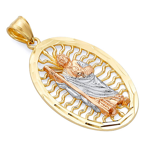 14K TriGold Oval San Judas Tadeo Pendant - Medium Slide 0