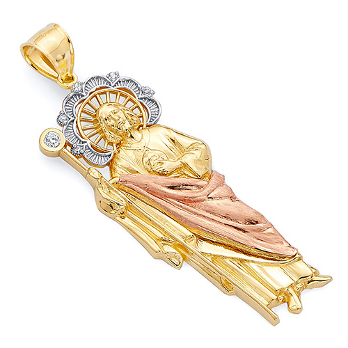 14K TriGold San Judas Tadeo Pendant - Extra Large Slide 0