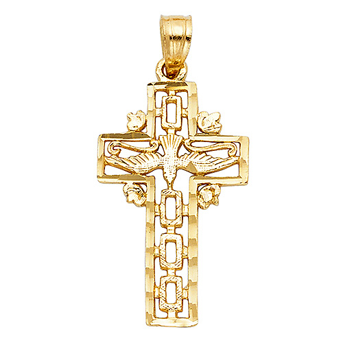 Small Holy Spirit Dove Cross Pendant in 14K Yellow Gold Slide 1