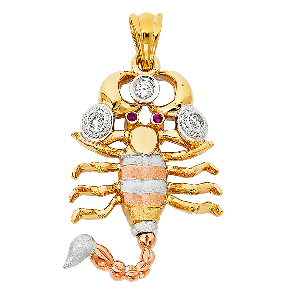Large Round CZ Scorpion Pendant in 14K TriGold Slide 0